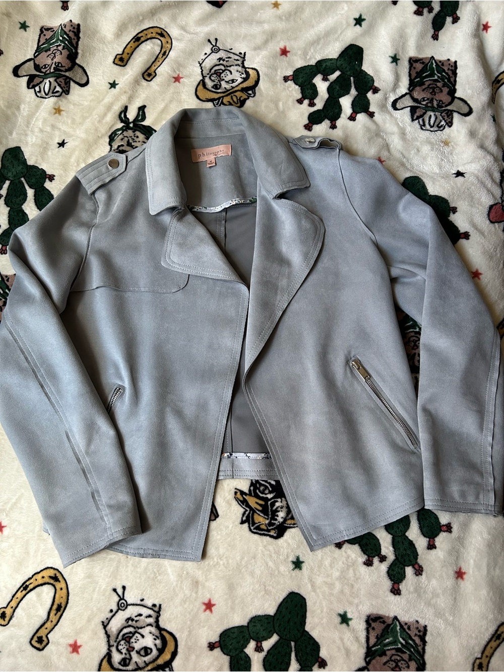 Philosophy Light Gray Suede Moto Jacket